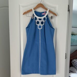 Lilly Pulitzer Blue Dress with White Crochet Detail EUC